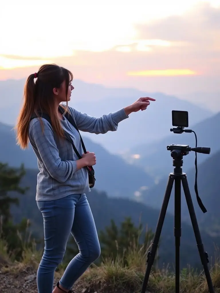 A photographer leading a workshop on landscape photography, demonstrating how to capture stunning details.