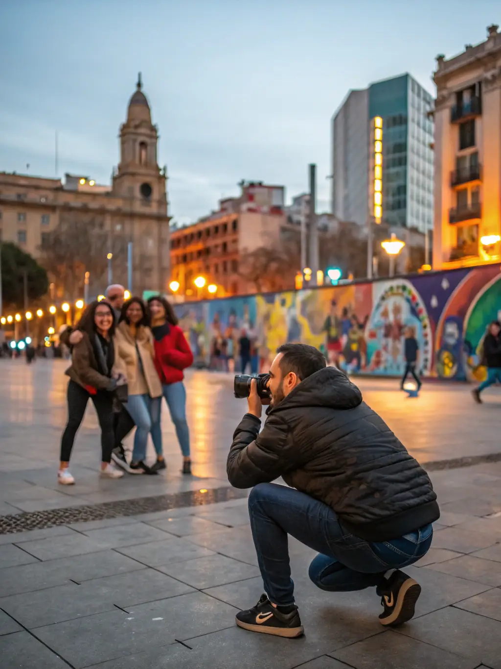 A street photographer capturing candid moments in an urban environment, showcasing the beauty of everyday life.